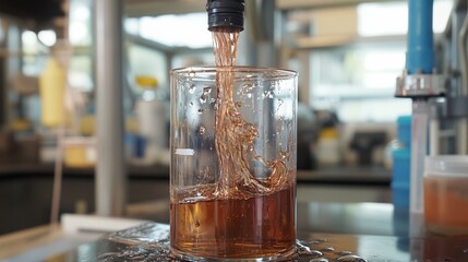 Amber liquid poured instantly