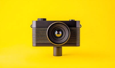 Vintage Camera on Yellow Background
