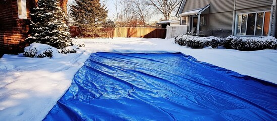 Winterizing your pool with a blue tarp prevents contamination.