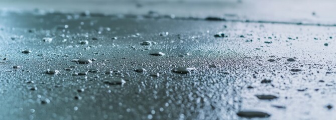 Drops of Water on Smooth Surface with Blue Light Reflection