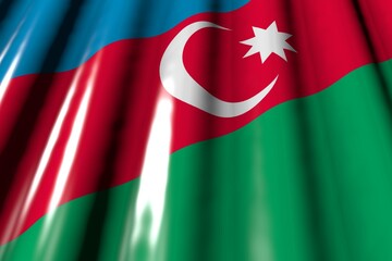 wonderful anthem day flag 3d illustration. - glossy - looking like plastic flag of Azerbaijan with large folds lying in corner