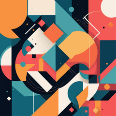 Bold Abstract Composition with Geometric Shapes and Dynamic Circular Patterns
