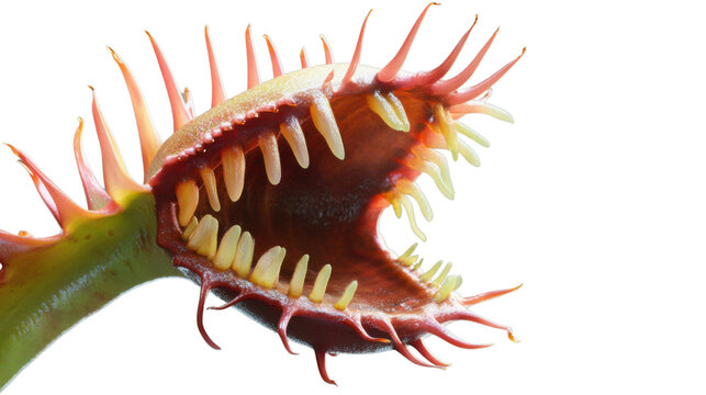 Venus flytrap opening its trap on transparent background