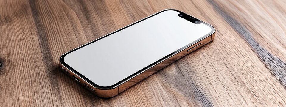 Metallic Gold Smartphone on Wooden Surface