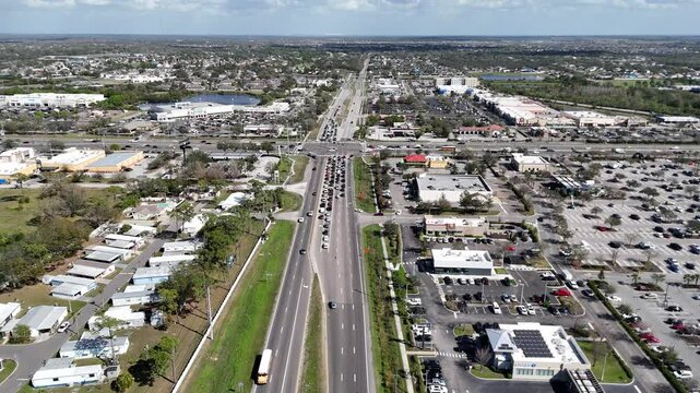 Drone shot of 301 and Big Bend Rd in Riverview, Florida near Tampa.