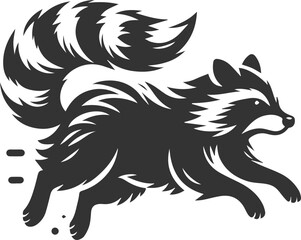 silhouette of a raccoon running full speed, fur bristling animal vector