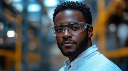 Obraz premium Black industrial engineers leading AI-powered smart factory automation, refining real-time machine learning applications, optimizing large-scale industrial efficiency
