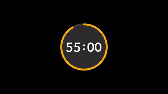 sixty seconds circle countdown animation, 60 seconds timer countdown on black background, 1 minutes countdown.