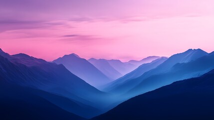 Fototapeta premium Majestic mountain range silhouetted against a vibrant pink sky evening
