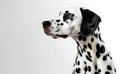 Dalmatian dog profile studio setting animal portrait clean background side view canine beauty