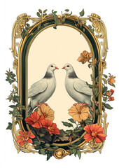 Art Nouveau Wedding invitation, retro cover, wedding vintage invitation. Generative AI