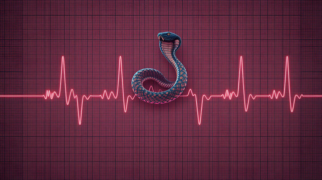 monomorphic ventricular tachycardia findings on electrocardiogram with snake vector illustration