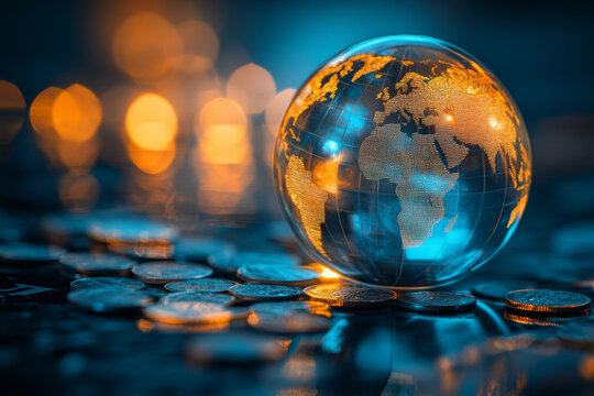 glowing globe on coins symbolizes global finance and investment - Powered by Adobe