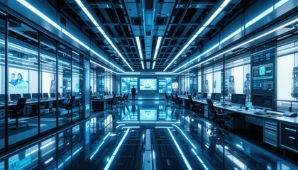 Futuristic Office Space with High-Tech Design and Modern Aesthetics