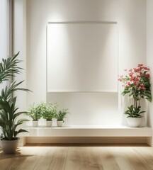 Modern minimalist entryway with plants and art
