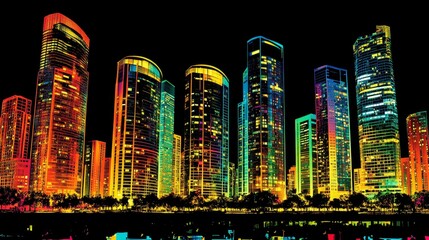 Obraz premium Abstract cityscape at night with colorful light trails evokes vibrant energy urban life and modern design in futuristic architecture style