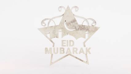Obraz premium Celebrate Eid with this stunning Eid Mubarak 3D image, featuring a crescent moon and star, symbolizing Islamic culture. Perfect for festival posters, greeting cards, banners, and backgrounds.
