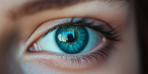 Fototapeta premium A woman's eye is open and has a blue iris