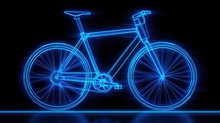 Fototapeta premium Futuristic Neon Blue Bicycle Illustration on a Dark Background