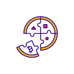 Bitcoin Puzzle Assembly Colored Icons Cohesive Storytelling, Blockchain Integration, Logical Structure.