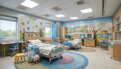 Bright and Cheerful Pediatric Hospital Room with Colorful Decor
