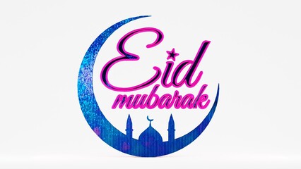 Obraz premium Celebrate Eid with this stunning Eid Mubarak 3D image, featuring a crescent moon and star, symbolizing Islamic culture. Perfect for festival posters, greeting cards, banners, and backgrounds.