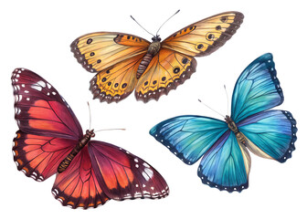 Fototapeta premium set of butterflies isolated on white or transparen background white