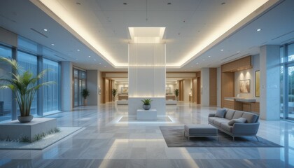 Modern Lobby Interior with Elegant Lighting and Comfortable Seating