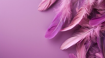 Obraz premium Feathers on a purple background, suitable for design with copy space, ideal for Mardi Gras celebration.