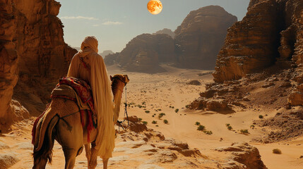 A Traveler Riding Through the Vast Desert