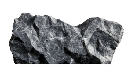 Dark grey stone with white veins isolated on transparent background