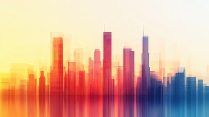 Fototapeta premium Urban Skyline with Colorful Sunset Gradient and Blurred Effects in Background