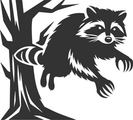 silhouette of a raccoon jumping from a tree, claws ready to strike animal vector © MDAbdul