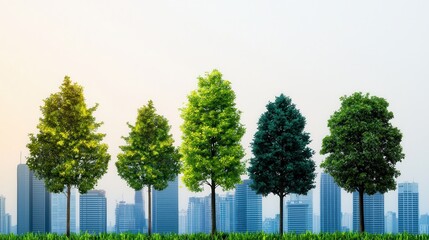 Obraz premium Urban Skyline with Green Trees in the Foreground during Daytime with Clear Sky