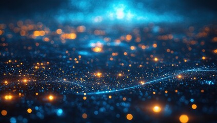 Obraz premium Luminous Abstract Background with Glowing Particles and Sparkling Lights in a Deep Blue Color Palette for Creative Visual Projects