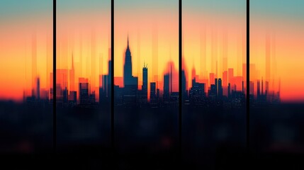 Fototapeta premium Stunning City Skyline Silhouette at Sunset with Vibrant Orange and Purple Colors