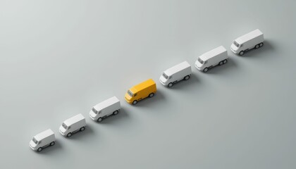 Fototapeta premium Bright Yellow Delivery Van Stands Out Among White Commercial Vans