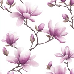 Purple magnolia blossoms floral pattern.