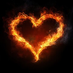 Fiery Heart Shape Illuminating Darkness in Vibrant Flames and Smoke for Passionate Expressions and Creative Projects