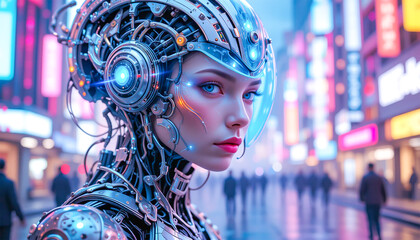 A stunning futuristic cyberpunk woman