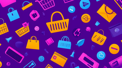 Colorful Shopping Icons Background for Online Retail and Ecommerce Use
