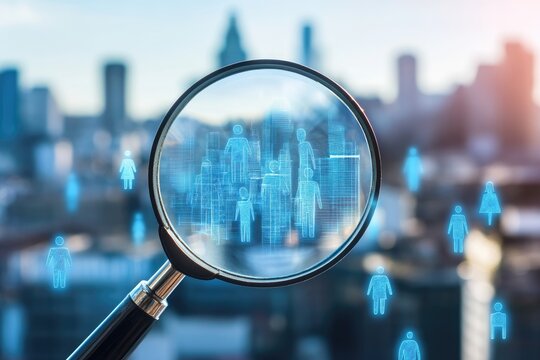 Urban demographics magnified with magnifying glass
