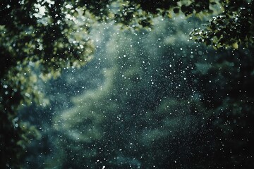 Obraz premium Captivating Raindrops Falling in Lush Greenery During a Tranquil Moment