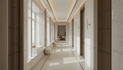 Modern hallway interior with natural light and elegant decor