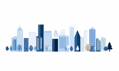 Urban Cityscape Illustration in Blue Tones with Modern Skyscrapers