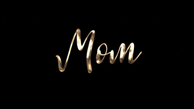 Mom gold text animation 4k alpha channel script with a play button, ideal for video streaming services, podcast channels, and online learning platforms.