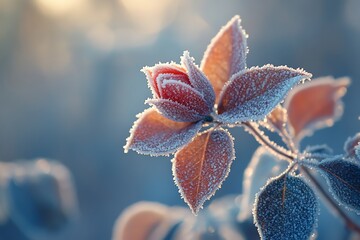 Fototapeta premium Delicate Frost-Covered Rose Petals in Soft Morning Light