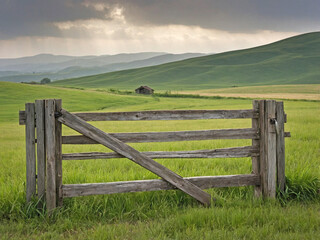 Simple Wooden Farm Gate in Open Field © AungMyintMyat