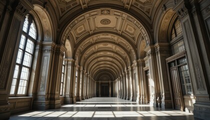 Obraz premium Grand Architectural Corridor with Arched Ceilings and Elegant Lighting