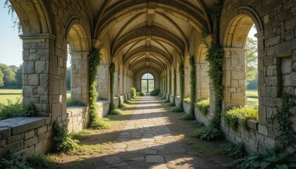 Fototapeta premium Serene Stone Archway Surrounded by Lush Greenery and Light